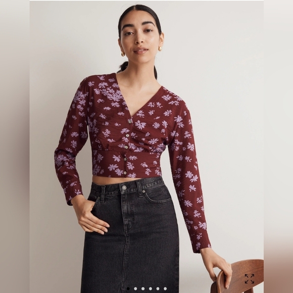 Madewell blouse V-Neck Button-Front Shirt Floral Print Size L - Picture 1 of 14